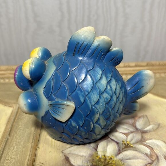 Vintage Chalkware Fish Bank Piggy Bank Blowfish Kitschy Kitsch Whimsical Whimsy - Picture 4 of 10